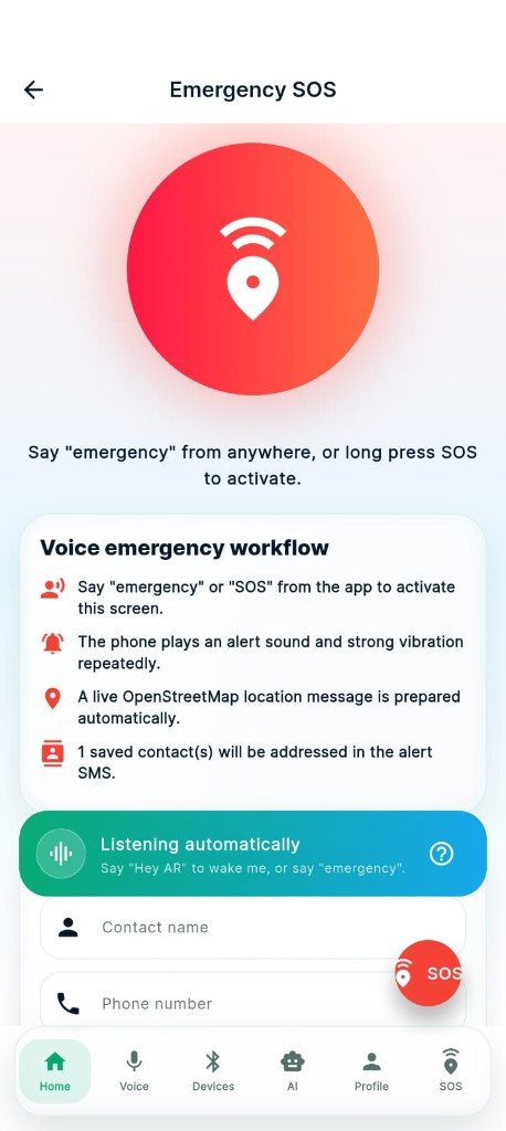 Emergency SOS screen